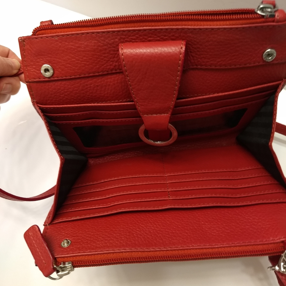 Jack Georges Red Leather Crossbody Wallet Purse - Picture 3 of 7